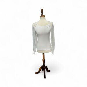 Dorose Women's White Knit Top with Sheer Sleeves Size S